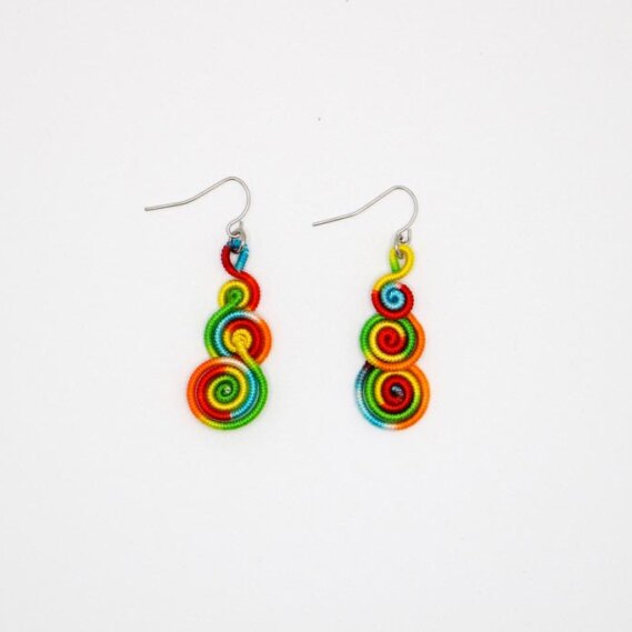 Ethnic earrings - rainbow spiral