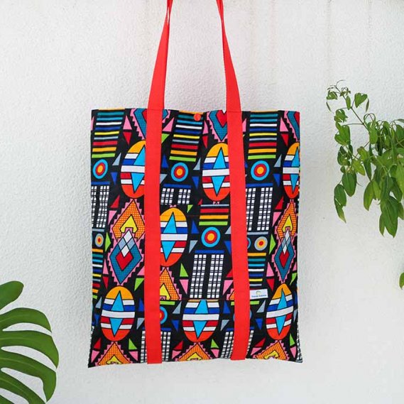 African fabric bag with strap - ethnic pattern