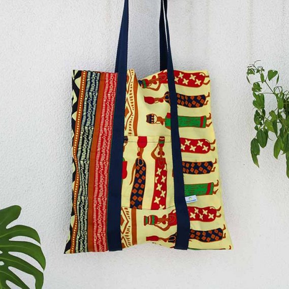 African fabric bag with strap - woman pattern
